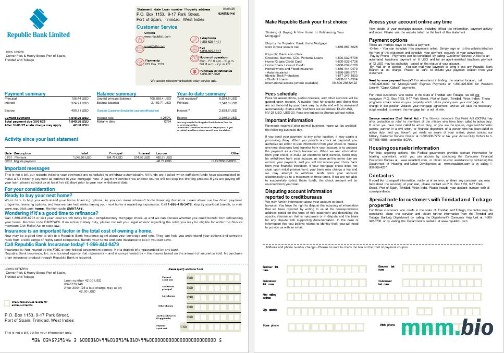 Trynidad i Tobago Republic Bank wyciąg z kredytu hipotecznego w formatach Word i PDF, 2 strony